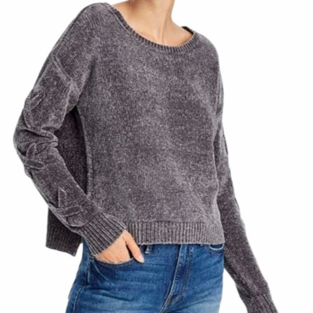 NWT Aqua Lace-Up Sleeve Chenille Sweater Size L